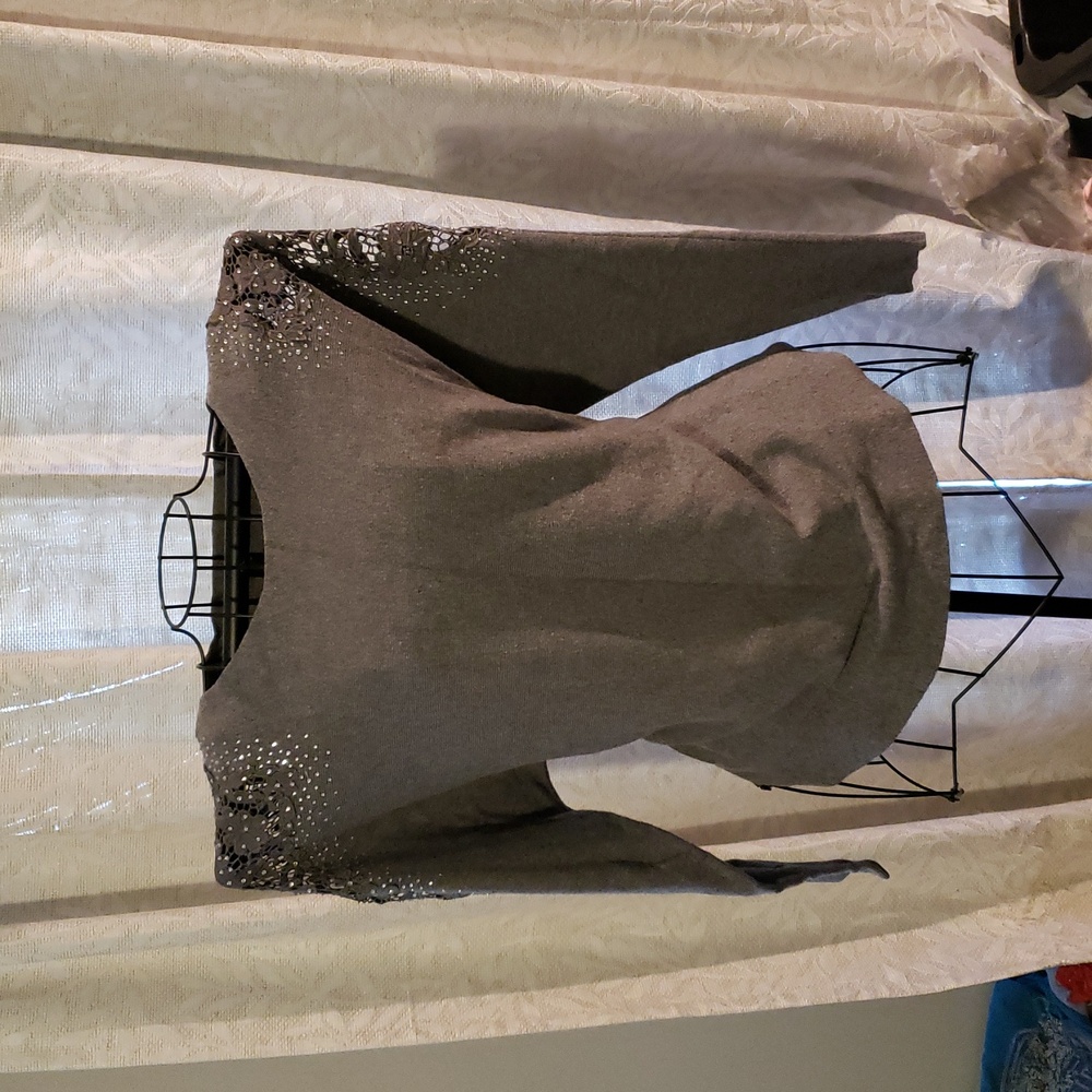 Gray Sweater with Embellished Shoulders